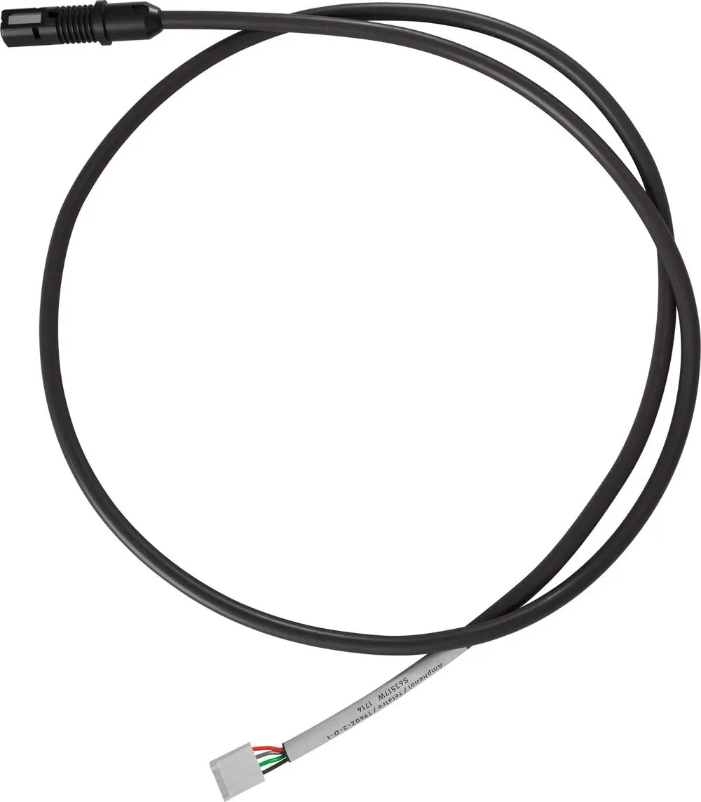 Schwarzes Kabel mit einem geschützten Stecker auf der linken Seite und einem grauen Anschluss auf der rechten Seite, möglicherweise für ein Bosch Lüftungssystem geeignet.
